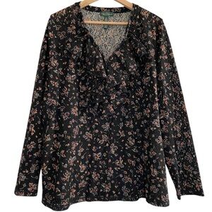 Lauren Ralph Lauren Floral Blouse Ruffles Lace Mesh Nylon Dark Fairy Jeans Co 2X
